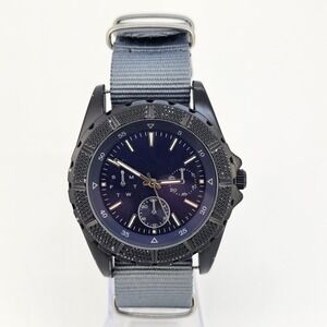 Men's Watch 44MM Blue Dial New Gray Nylon Band New Battery